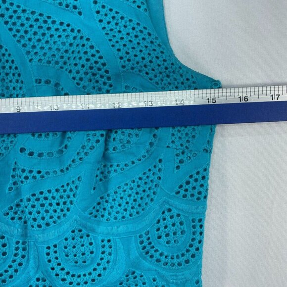 Tahari Dress Womens size 0 Blue Sleeveless Eyelet Embroidered Lined Sheath - Picture 6 of 7